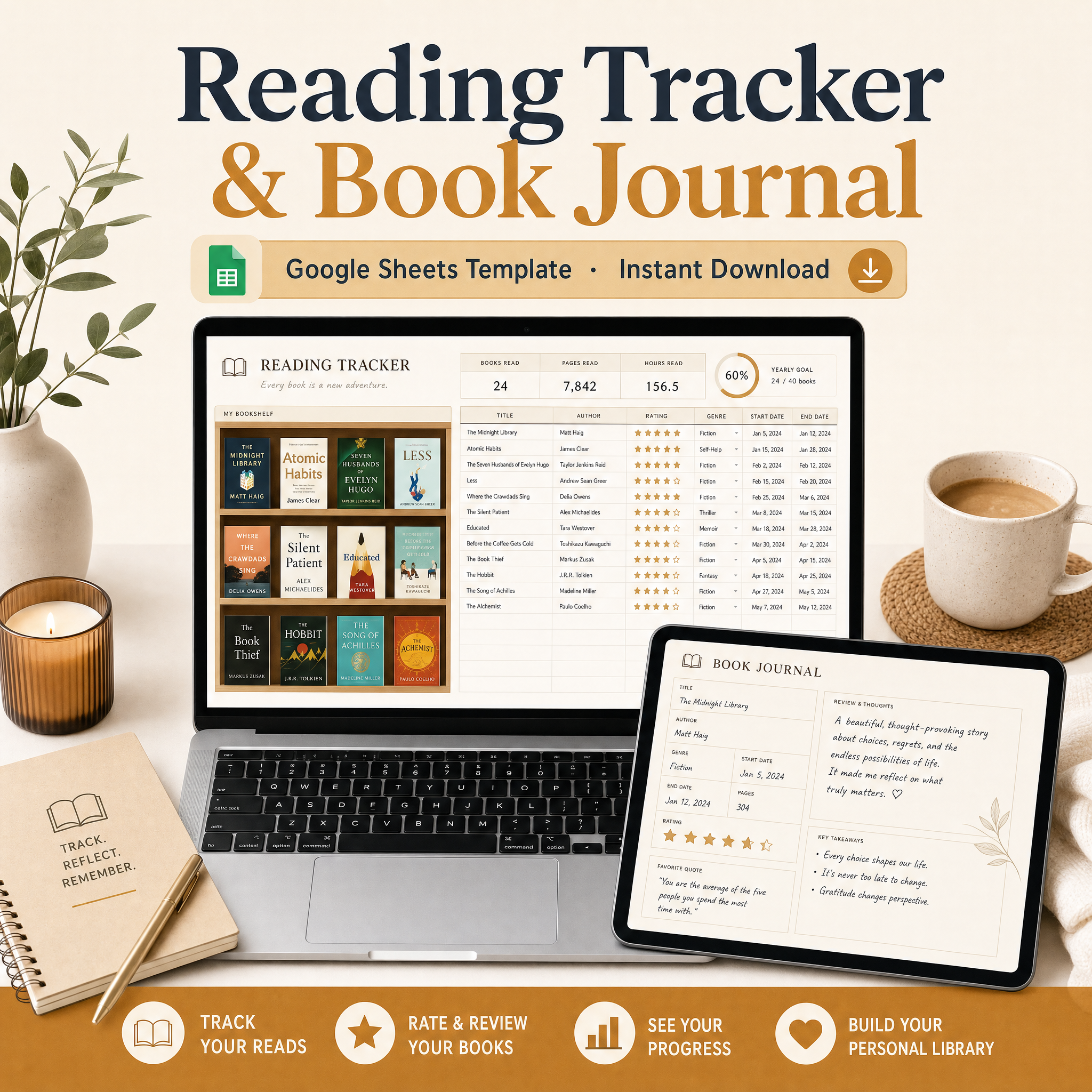 Reading Tracker & Book Journal — Google Sheets template cover