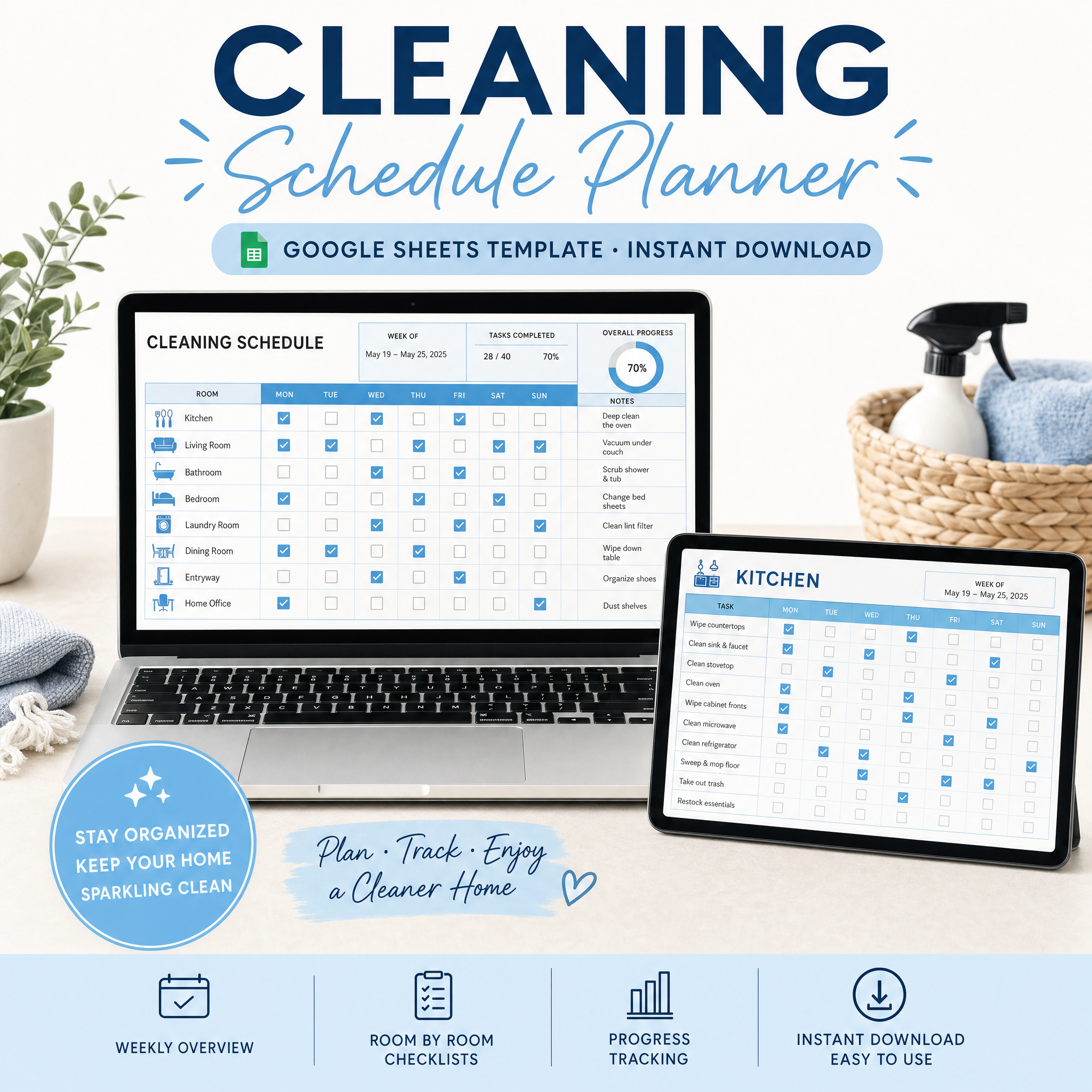 Cleaning Schedule Planner — Google Sheets template cover