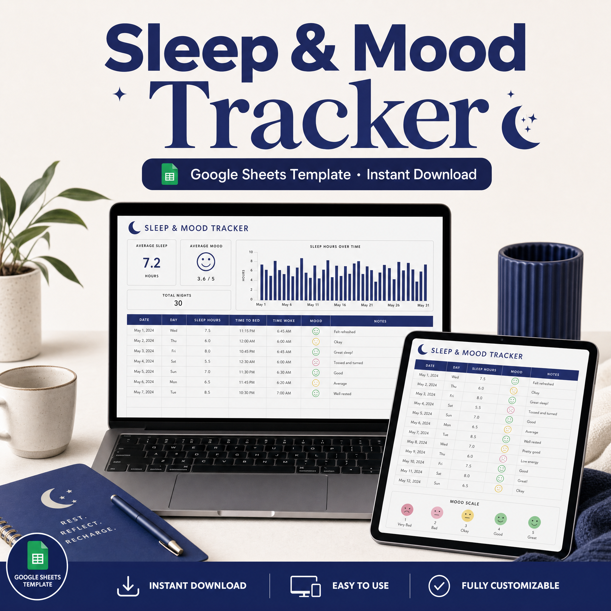 Sleep & Mood Tracker — Google Sheets template cover